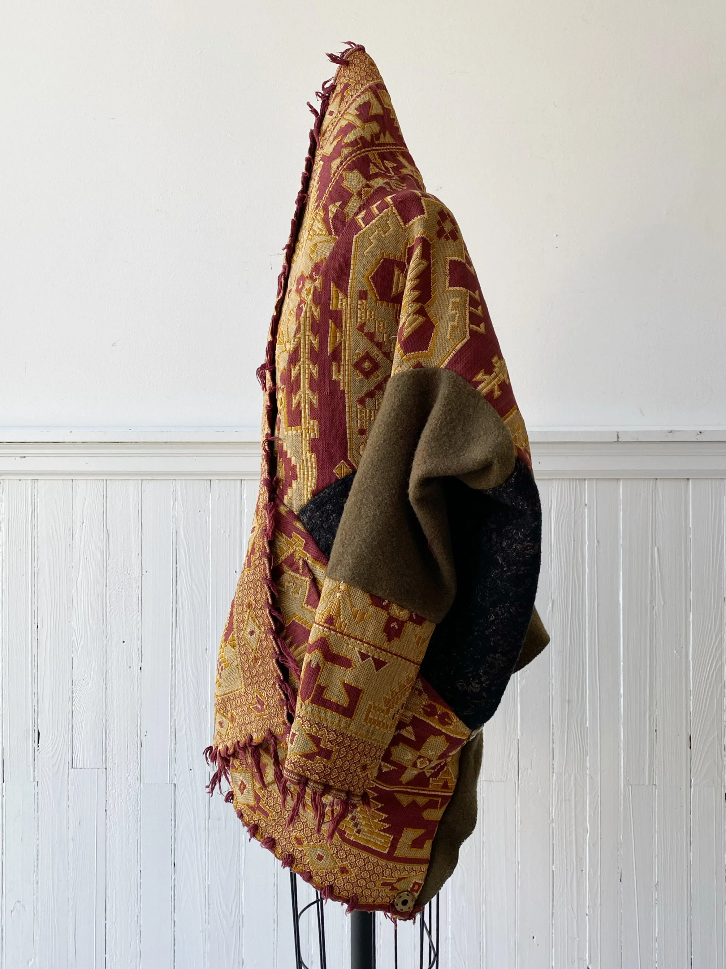 victorian jacquard and army blanket cocoon #2