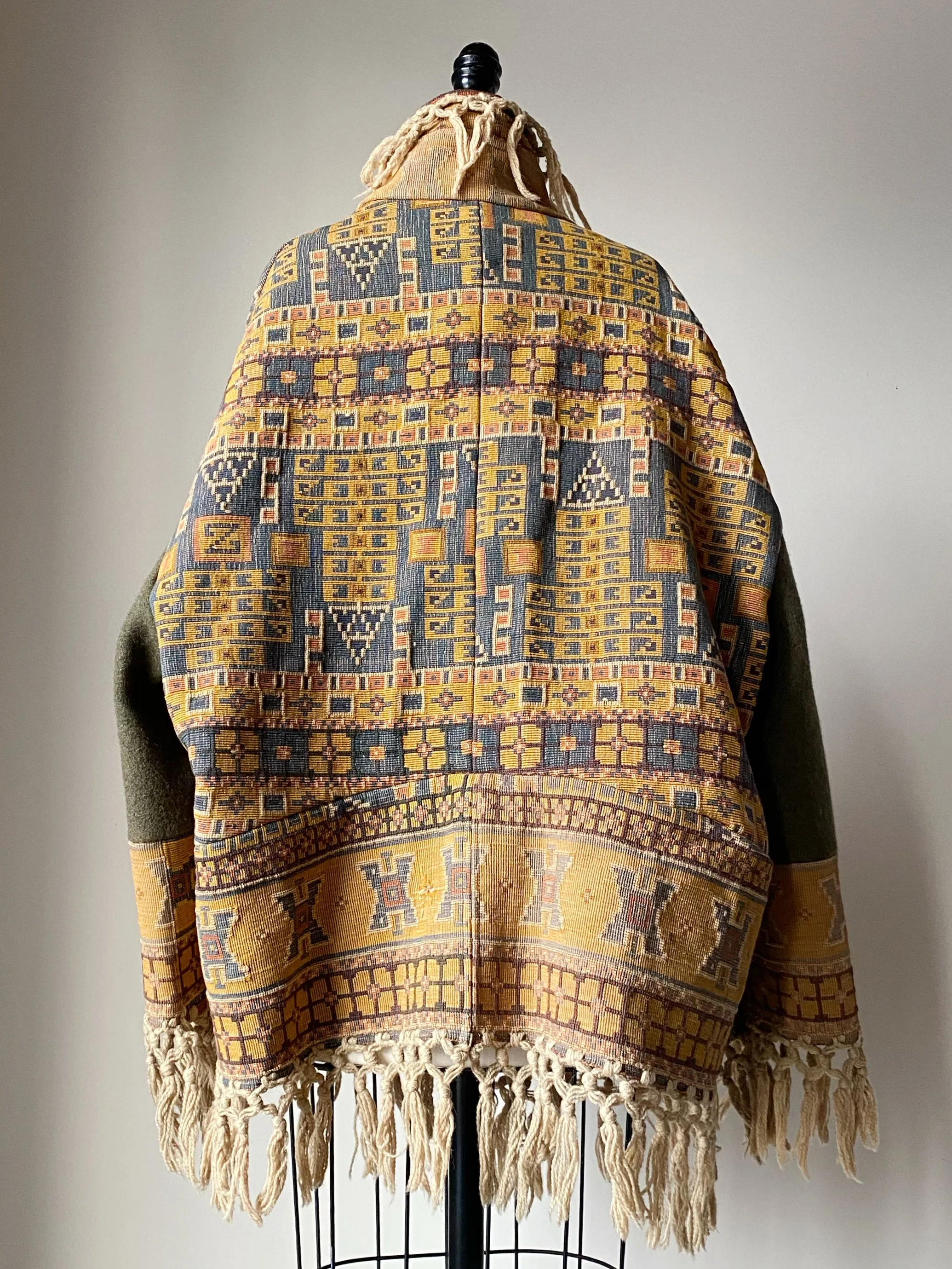 victorian jacquard and army blanket cocoon 3
