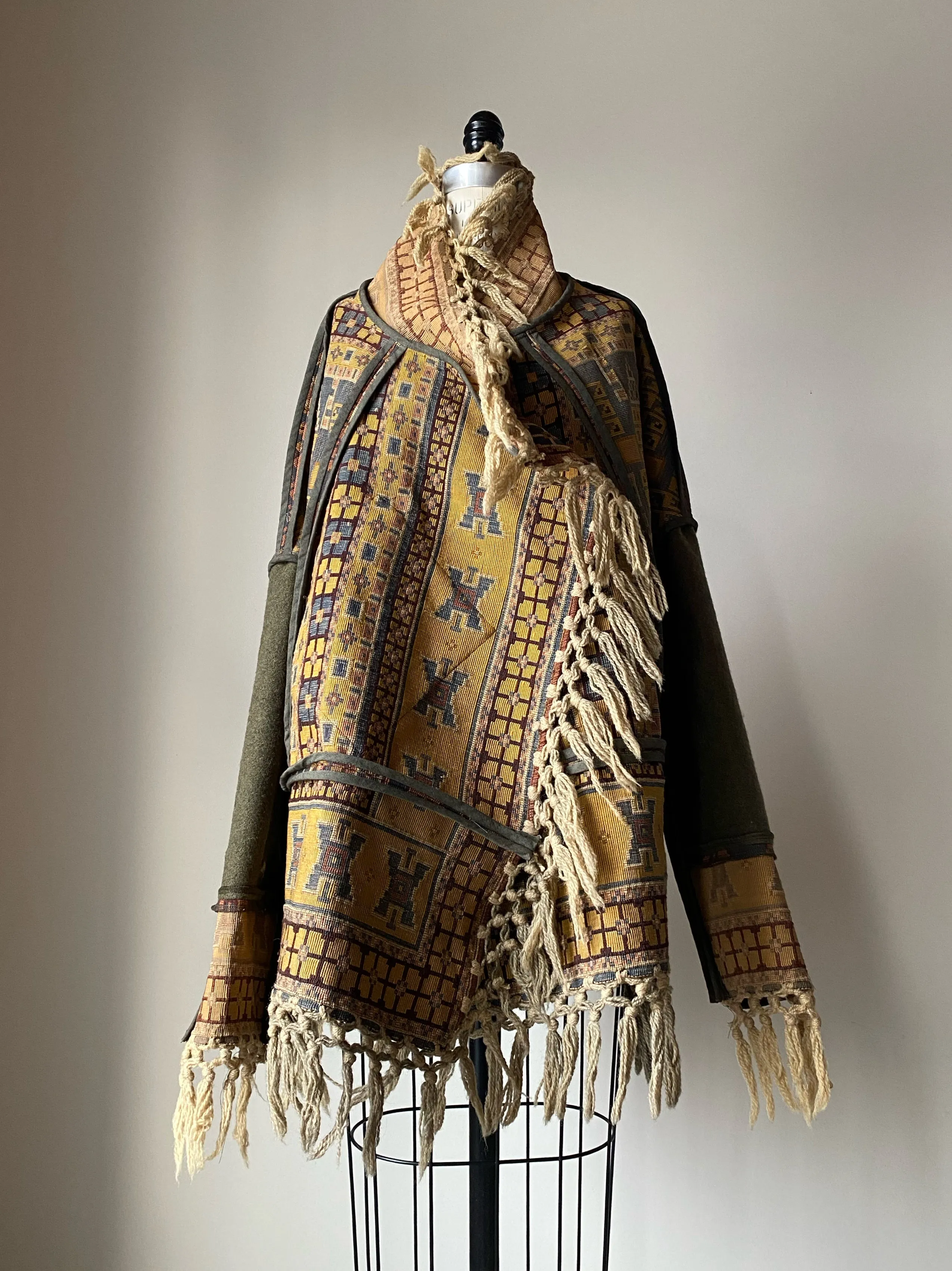 victorian jacquard and army blanket cocoon 5