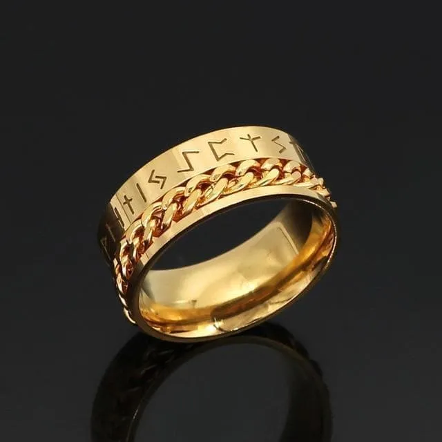 Viking Nordic Runes Solid Stainless Steel Ring