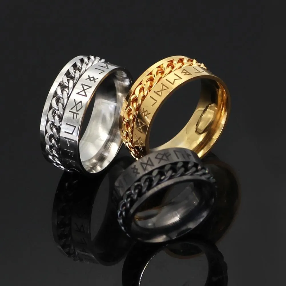 Viking Nordic Runes Solid Stainless Steel Ring