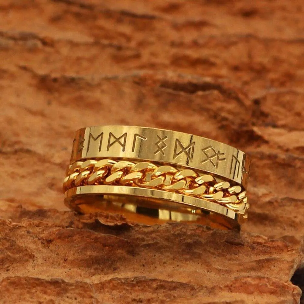 Viking Nordic Runes Solid Stainless Steel Ring