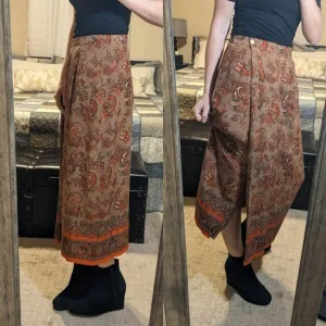 Vintage 100% silk midi paisley skirt