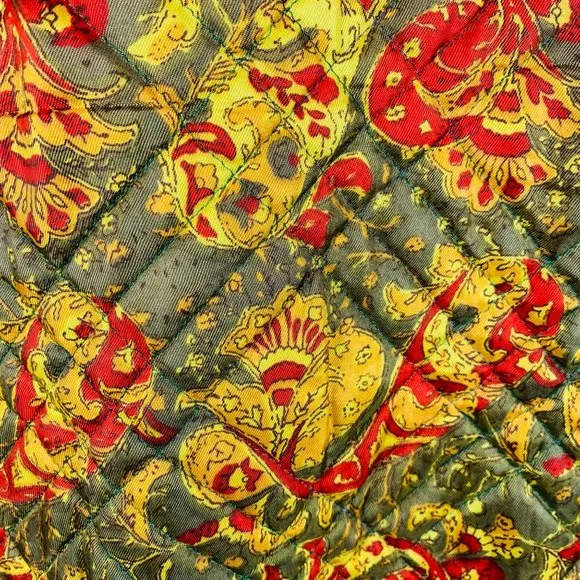 Vintage 60s Quilted Paisley Bed Jacket Red Green Mid Century Lingerie