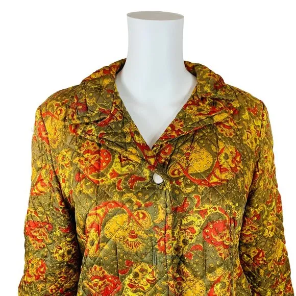 Vintage 60s Quilted Paisley Bed Jacket Red Green Mid Century Lingerie