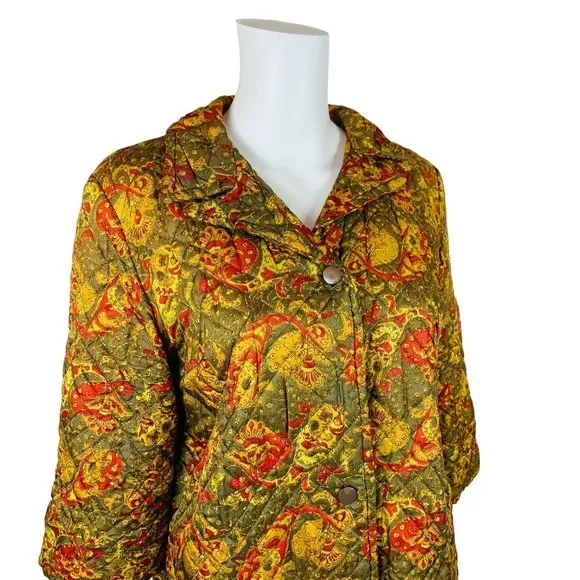 Vintage 60s Quilted Paisley Bed Jacket Red Green Mid Century Lingerie