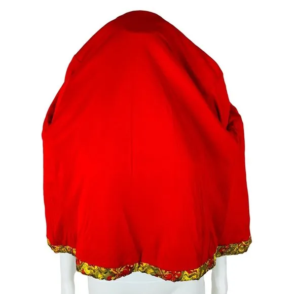 Vintage 60s Quilted Paisley Bed Jacket Red Green Mid Century Lingerie