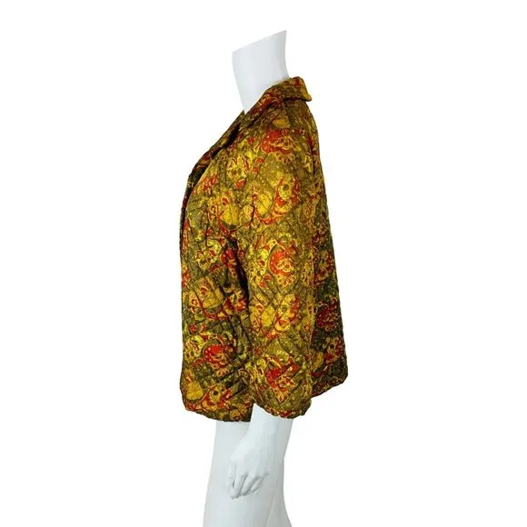 Vintage 60s Quilted Paisley Bed Jacket Red Green Mid Century Lingerie
