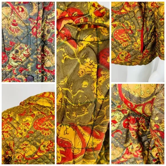 Vintage 60s Quilted Paisley Bed Jacket Red Green Mid Century Lingerie