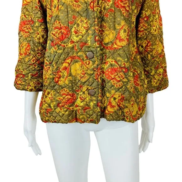 Vintage 60s Quilted Paisley Bed Jacket Red Green Mid Century Lingerie