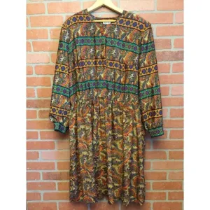 Vintage 70s 80s Lady Carol Paisley Striped Bishop Sleeve Secretary Dress Size 20