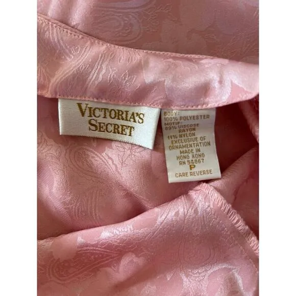Vintage 90s Victorias Secret Gold Label Pink Nightie Lingerie Night Dress Lace S