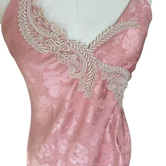 Vintage 90s Victorias Secret Gold Label Pink Nightie Lingerie Night Dress Lace S