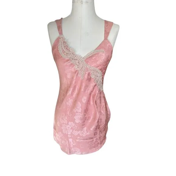 Vintage 90s Victorias Secret Gold Label Pink Nightie Lingerie Night Dress Lace S