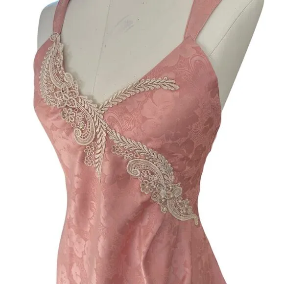Vintage 90s Victorias Secret Gold Label Pink Nightie Lingerie Night Dress Lace S