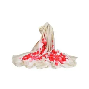 Vintage Blooming Floral Pattern Silky Shawl Scarf - Light Gray