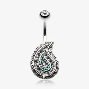 Vintage Boho Paisley Turquoise Belly Button Ring