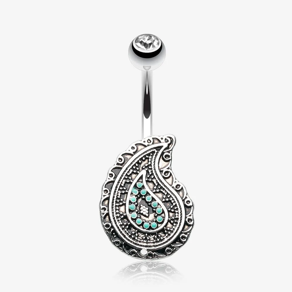 Vintage Boho Paisley Turquoise Belly Button Ring