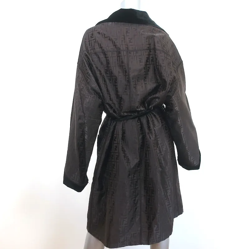 Vintage Fendi FF Jacquard Robe with Velvet Trim Dark Brown Size US 12