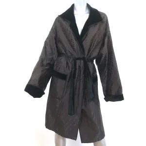 Vintage Fendi FF Jacquard Robe with Velvet Trim Dark Brown Size US 12