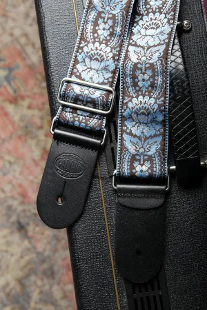 Vintage Jacquard Weave Premium Guitar Strap Cotton/Leather - Blue/Brown