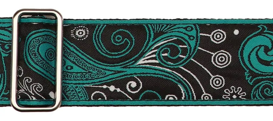 Vintage Jacquard Weave Premium Guitar Strap Cotton/Leather - Green/Black