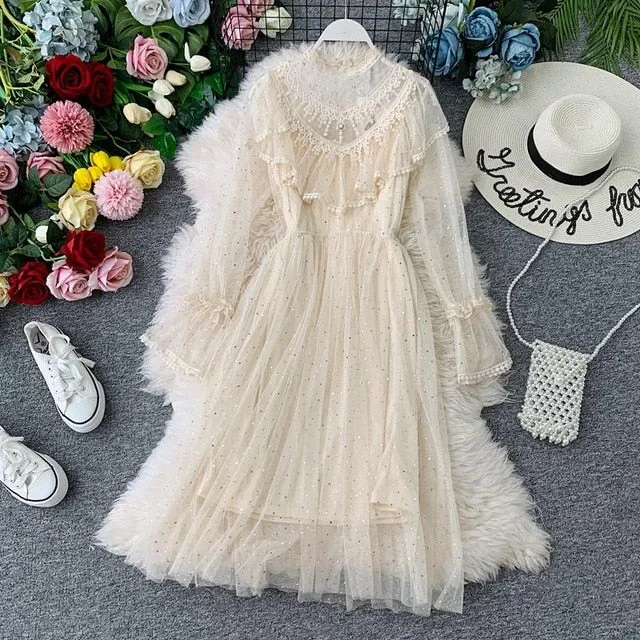 Vintage Lace Floral Midi Dress Elegant