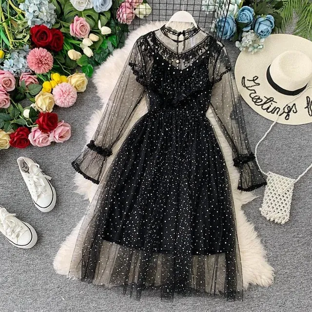 Vintage Lace Floral Midi Dress Elegant
