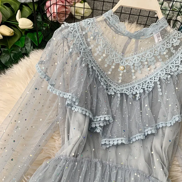Vintage Lace Floral Midi Dress Elegant