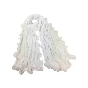 Vintage Ladies Wrinkle Long Shawl Scarf - White