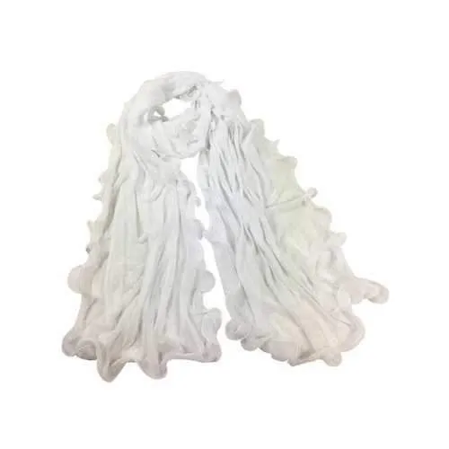 Vintage Ladies Wrinkle Long Shawl Scarf - White