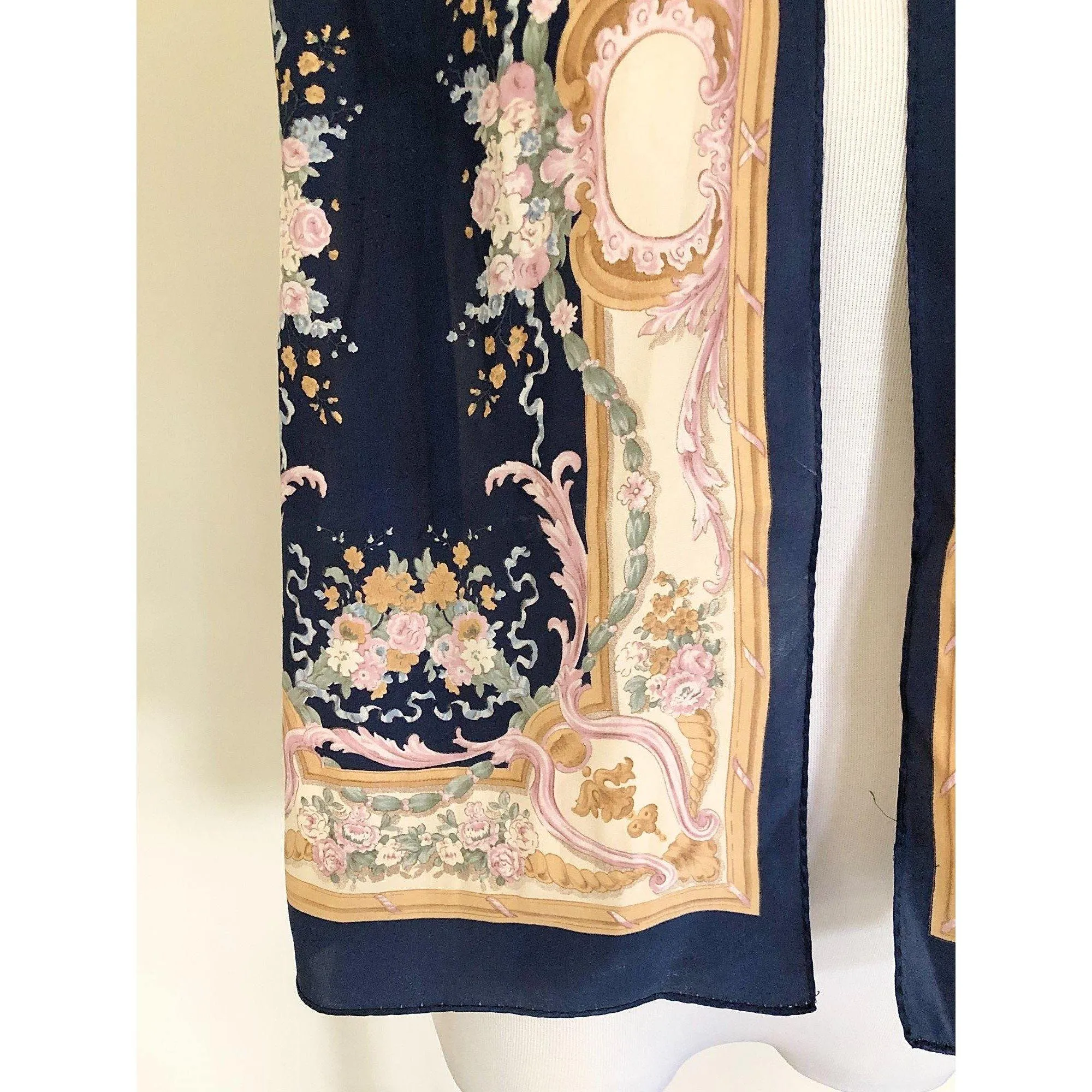 Vintage Liz Claiborne Navy, Gold, Paisley Oblong Silk Scarf