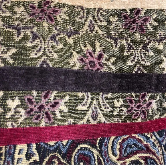 Vintage Paisley Embroidered Tapestry Velour Blanket Jacket Blazer Shacket Yellow