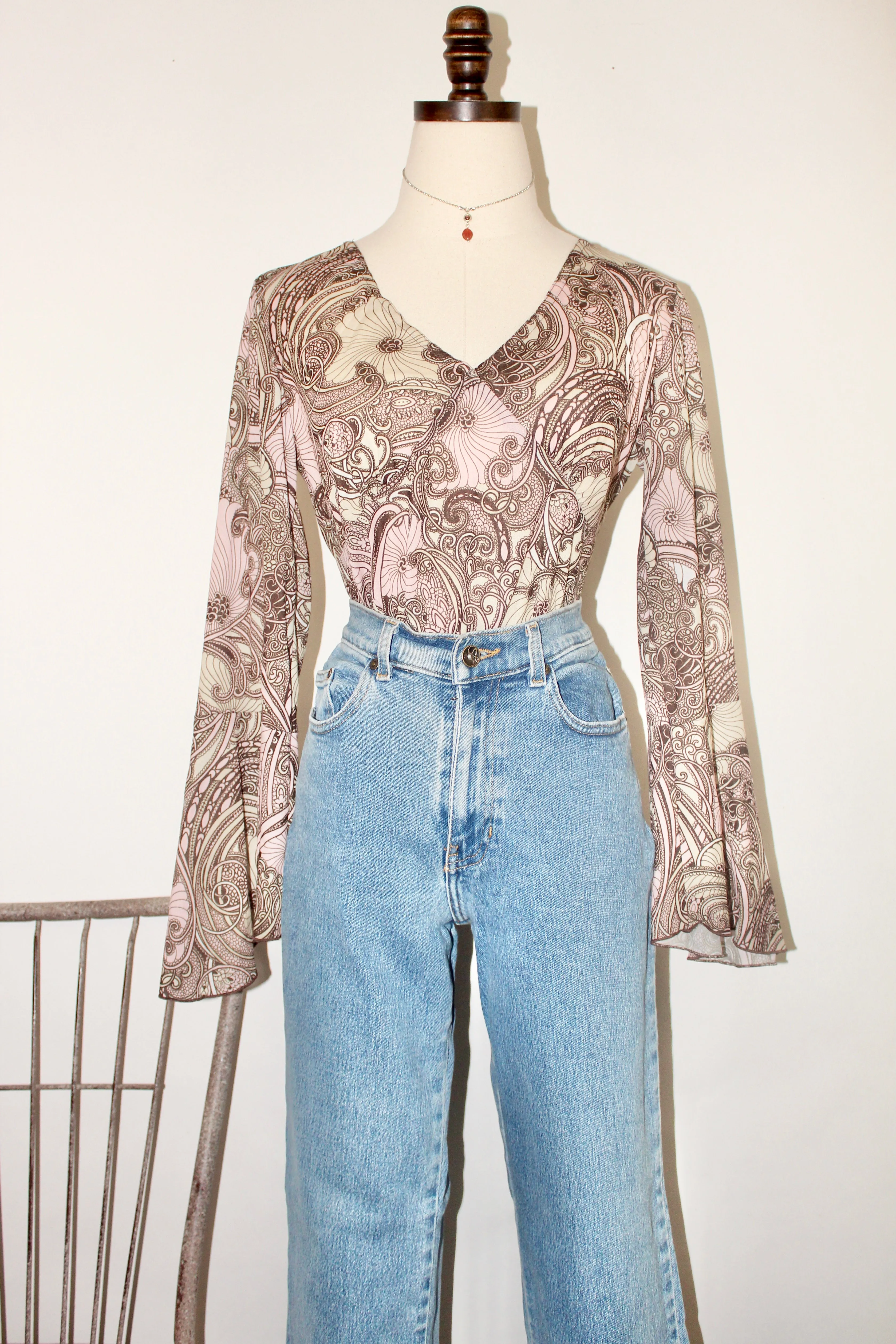 Vintage Paisley Flared Sleeve Blouse (M)