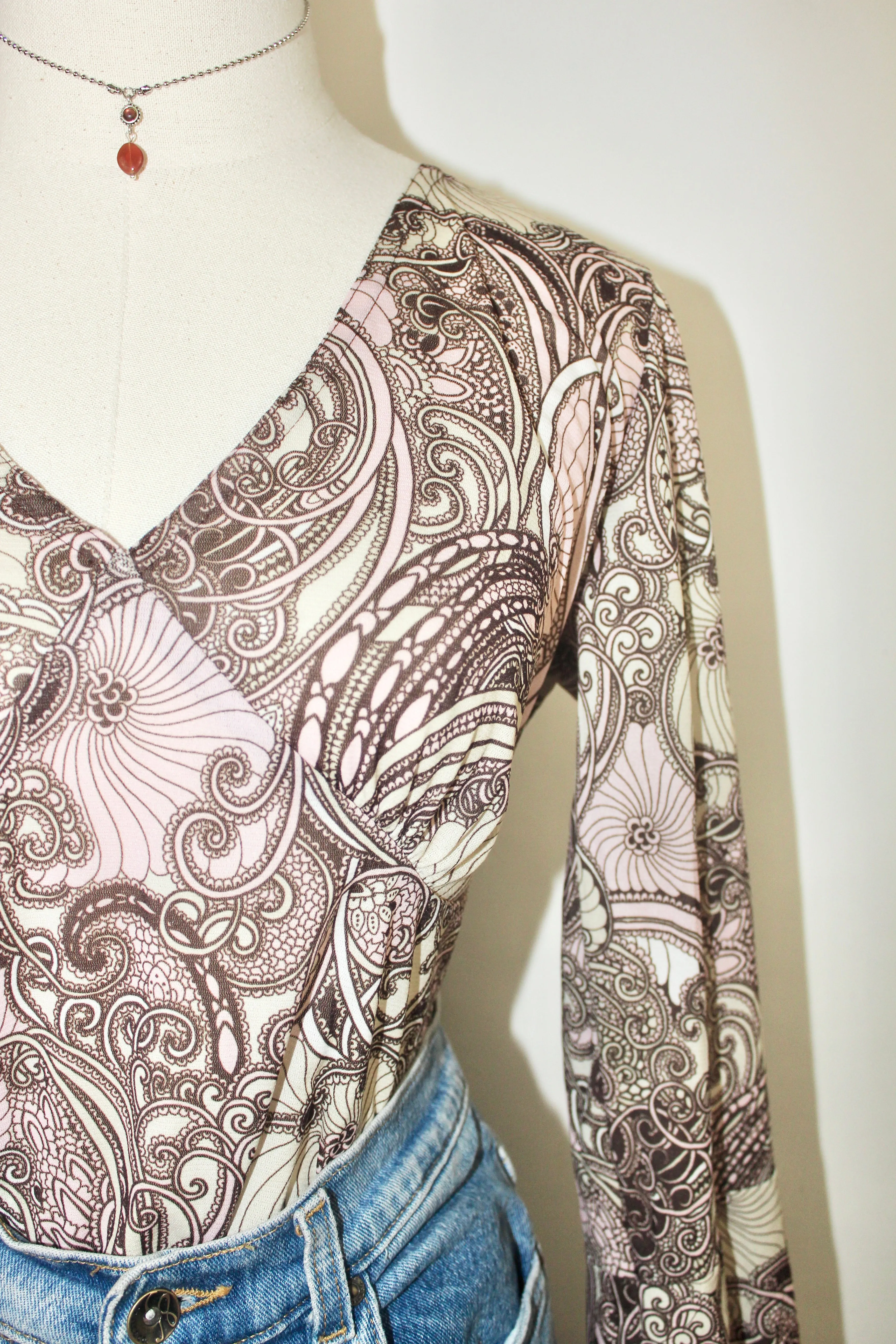 Vintage Paisley Flared Sleeve Blouse (M)