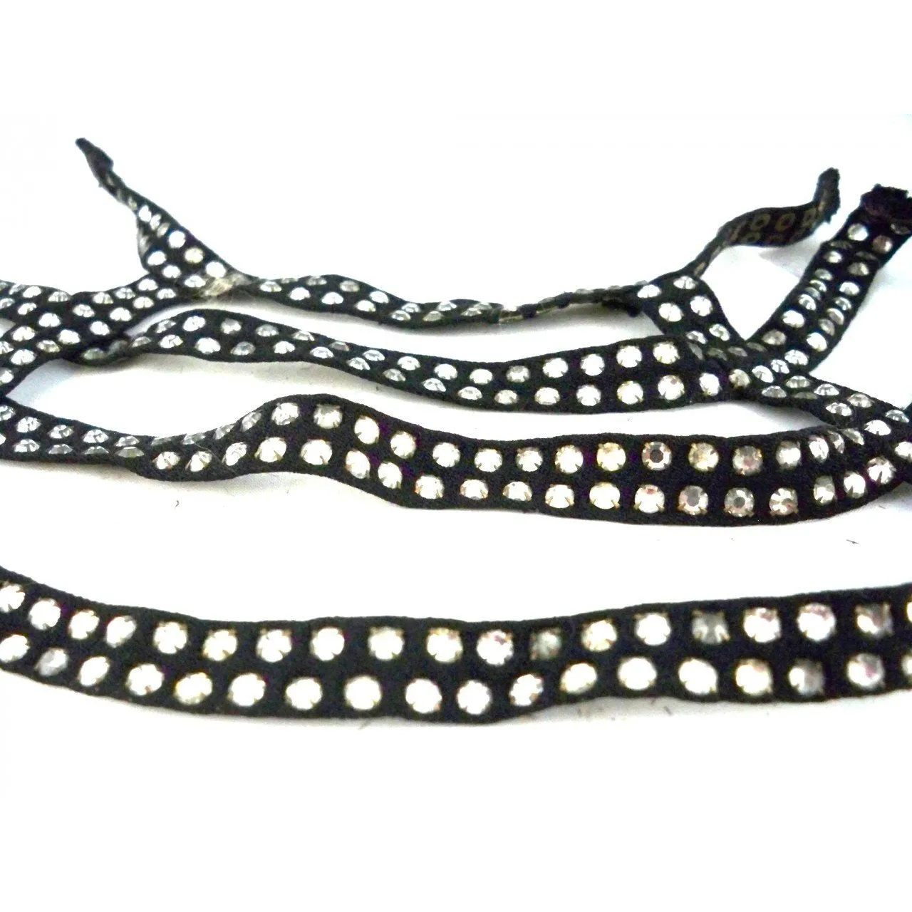 Vintage Rhinestone Studded Trim Black Ribbon