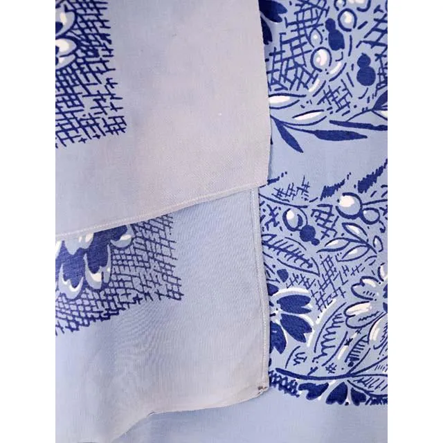 Vintage Scarf Square Blue Rayon Bandana Print 1940s Huge