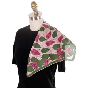 Vintage Scarf Square Ladies Silk Green Red Art Moderne Leaves 1940s