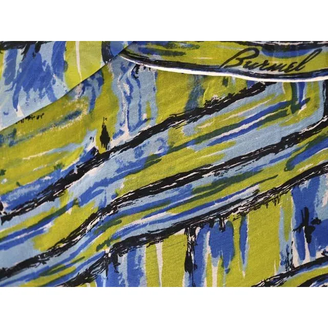 Vintage Silk Scarf Burmel Green Blue Swirl Abstract 1960s