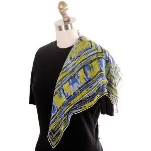 Vintage Silk Scarf Burmel Green Blue Swirl Abstract 1960s