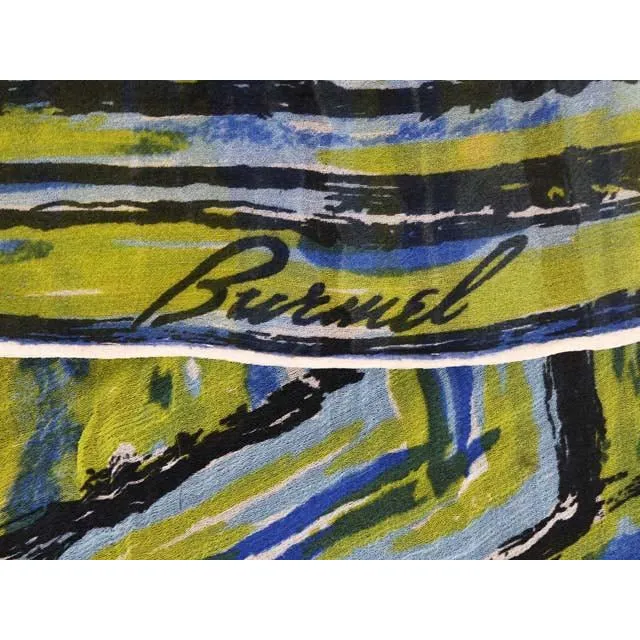 Vintage Silk Scarf Burmel Green Blue Swirl Abstract 1960s