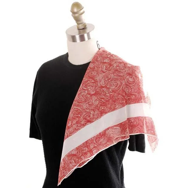 Vintage Silk Scarf Burmel Red & White Swirls Design 1950s