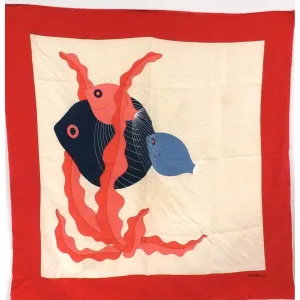 Vintage Silk Scarf Gres Undersea Garden Fish Colorful 32" 1980s