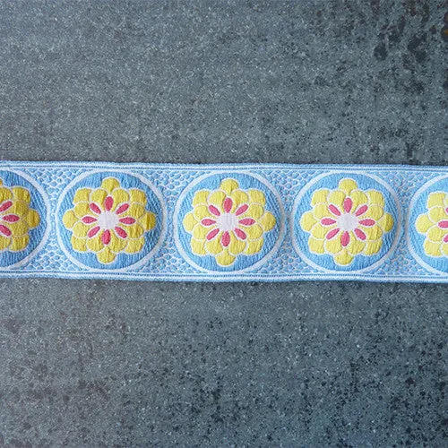Vintage Speckled Floral Ribbon - Yellow on Blue