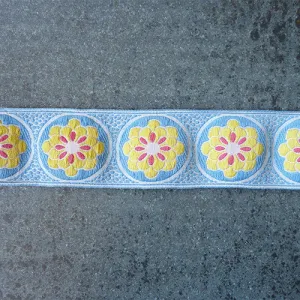 Vintage Speckled Floral Ribbon - Yellow on Blue