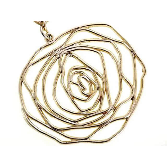 Vintage Stylized Golden Rose Pendant Necklace Large 1960s