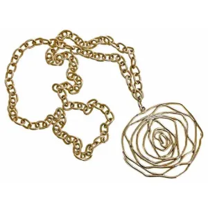 Vintage Stylized Golden Rose Pendant Necklace Large 1960s