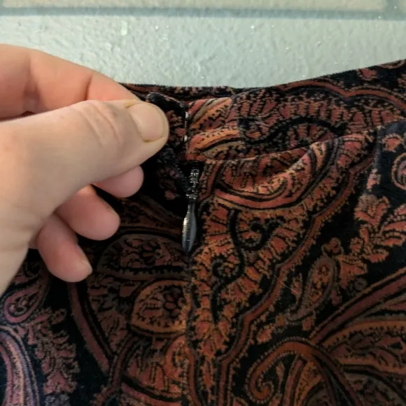 Vintage Velvet Brown Paisley Midi Skirt Size M