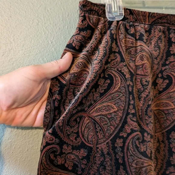 Vintage Velvet Brown Paisley Midi Skirt Size M