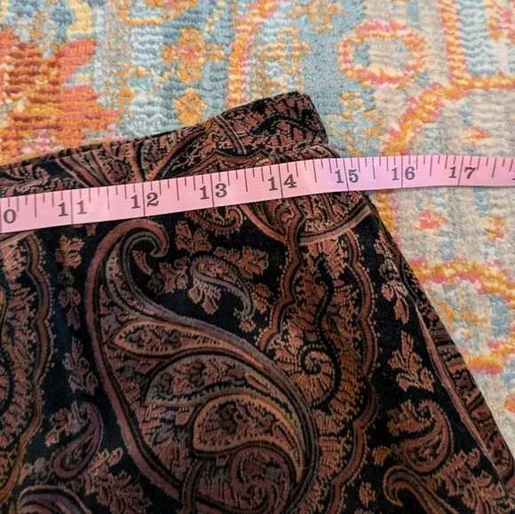 Vintage Velvet Brown Paisley Midi Skirt Size M